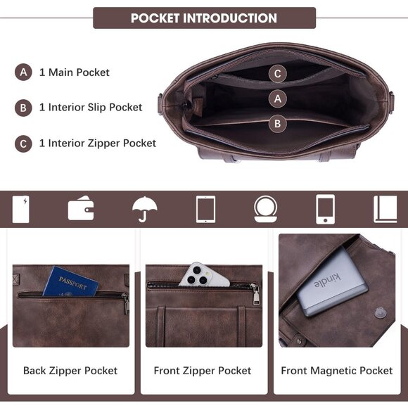 Stylish Multi-Pocket Vegan Leather Crossbody Handbag with Adjustable Strap - Picture 3 of 6